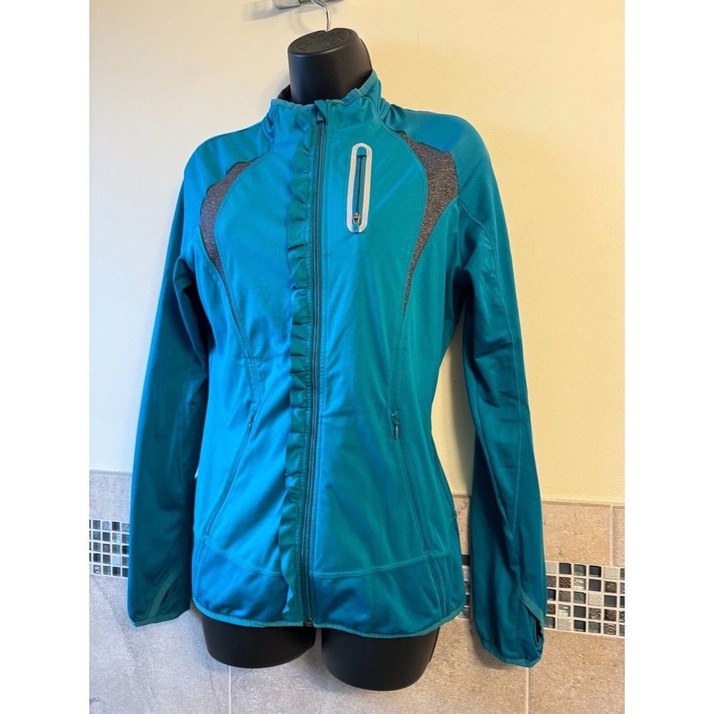 Athleta Teal Zip Front Jacket Thumb Hole Sleeves SZ S